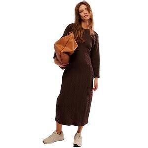 NEW Free People Women's Gabby Balloon Sleeve Midi Dress Size M Brown Cut-out